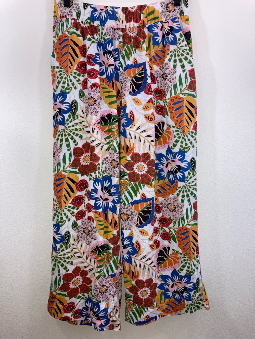 C&C California 100% Linen Tropical Floral Size M Wide Leg Cropped Pants